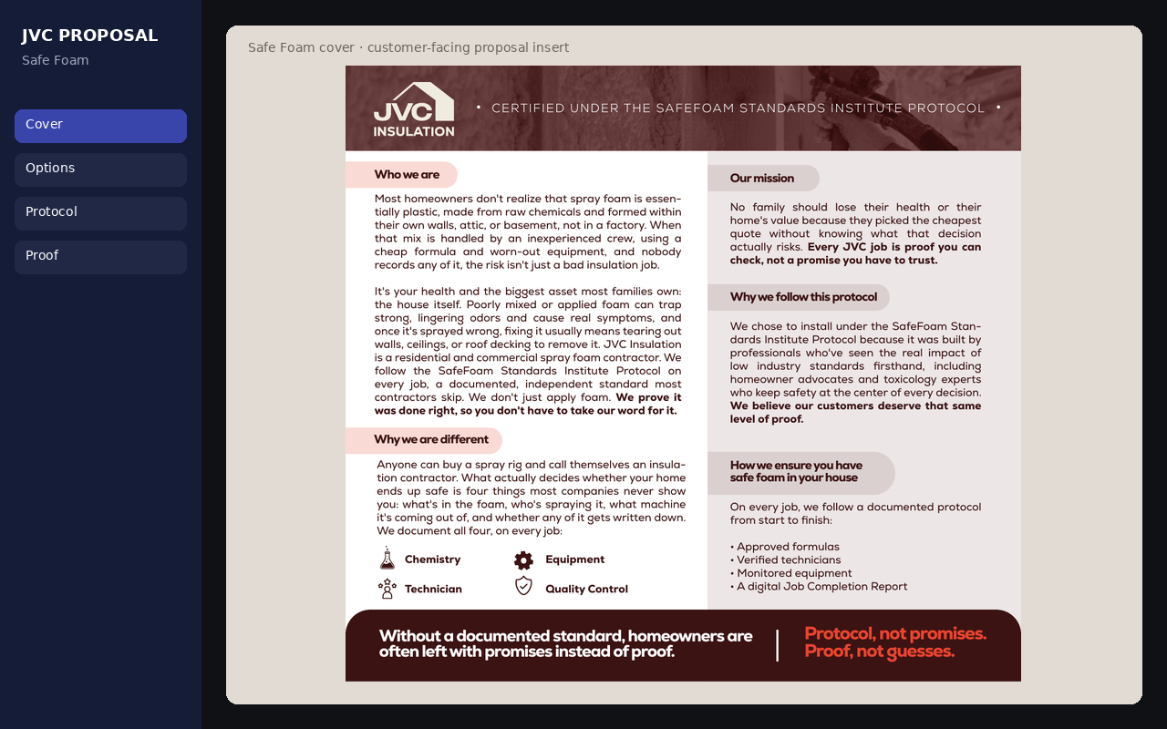 Safe Foam proposal cover with customer data blurred