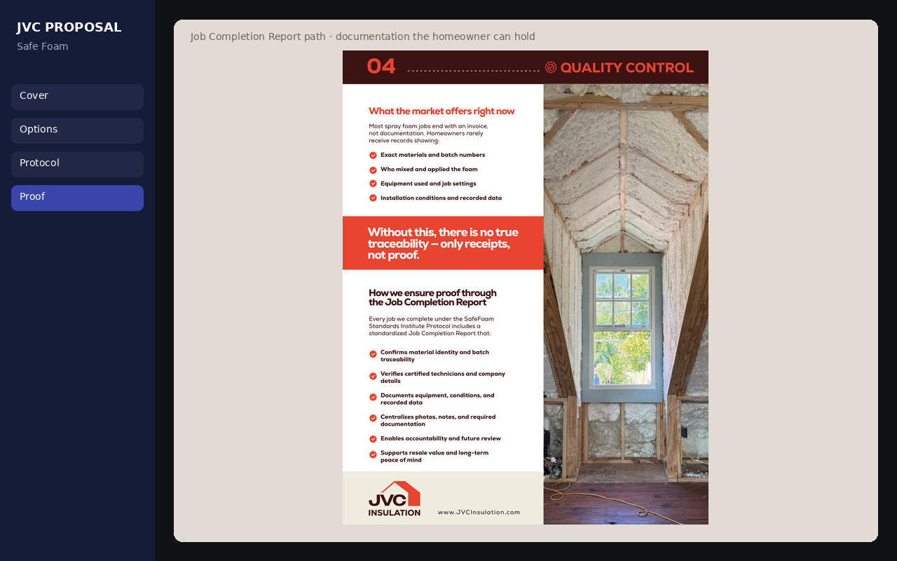 Job Completion Report quality control page